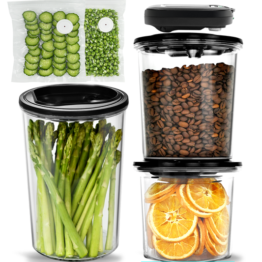 Dreamealthy Round Black Auto Vacuum Sealer Container Set, Pressure Monitoring with Pump, for Food & Coffee.